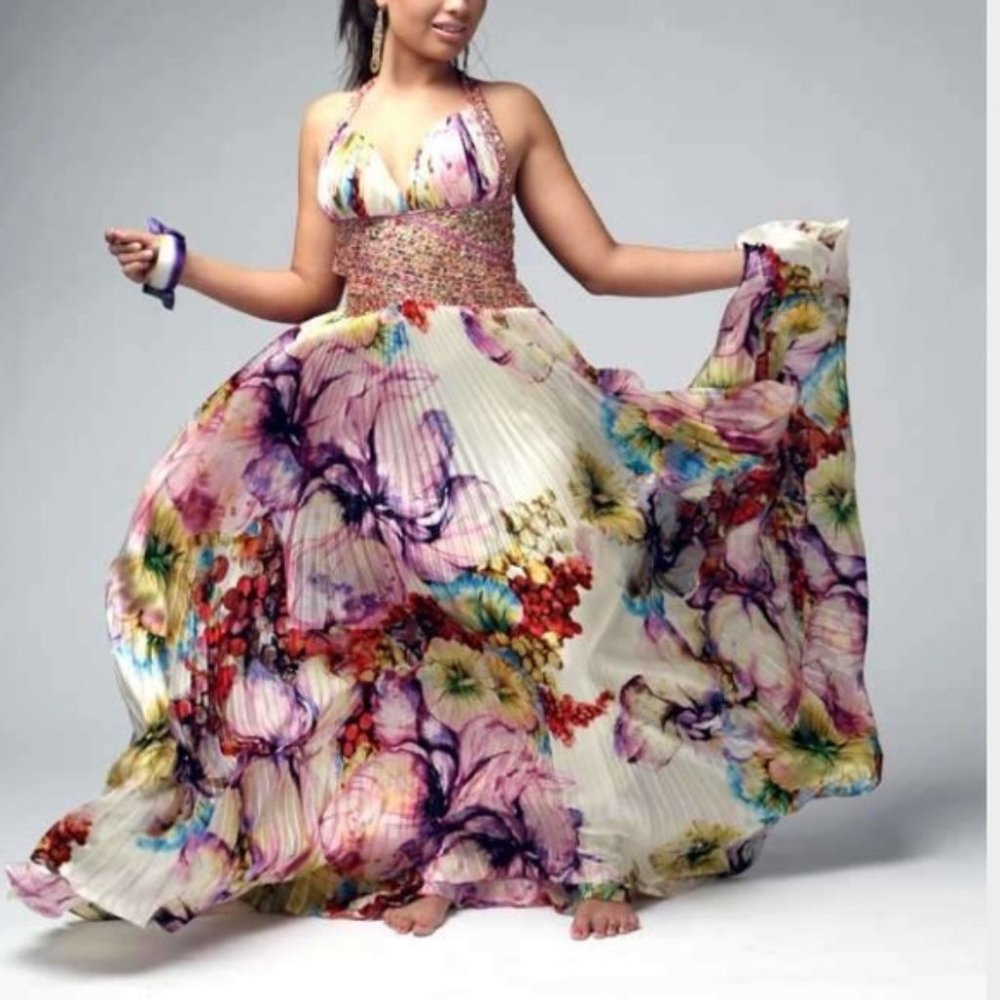 Jovani Pleated Floral Dress